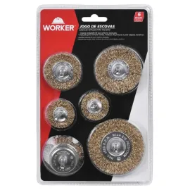 JOGO ESCOVA DE AO LATONADO 6 PEAS WORKER 936448