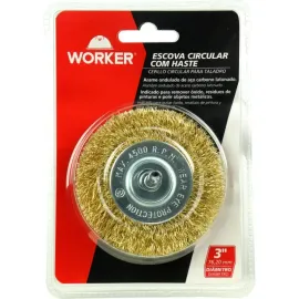ESCOVA DE AO LATONADO CIRCULAR COM HASTE 3* TAMANHO 76,20 MM WORKER 936391