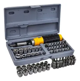 JOGO DE CHAVE SOQUETE TIPO CANHO CATRACA CHAVE FENDA E PONTEIRA 41 PEAS