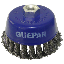 ESCOVA DE AO TRANADA COPO ONDULADA COM ROSCA M 14 X 2 MM TAMANHO 65 MM FIO 0,5MM GUEPAR 861-42960