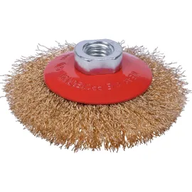 ESCOVA DE AO LATONADO COPO CONICA COM ROSCA M 14 X 4* TAMANHO 101.60 MM WORKER 982091